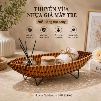 Thuyền Vừa Nhựa Giả Mây Tre 